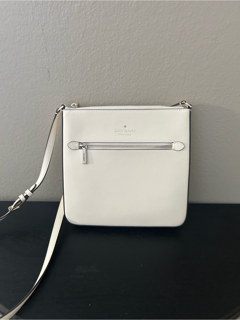 kate spade White Saffiano Crossbody with Front Zip